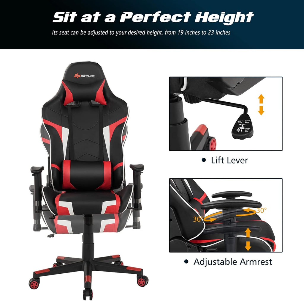 Goplus Gaming Massage Office Chair, High Back PU Leather Adjustable Arms Headrest Ergonomic Reclining Racing Chair, Rolling Swivel Executive Computer Chair