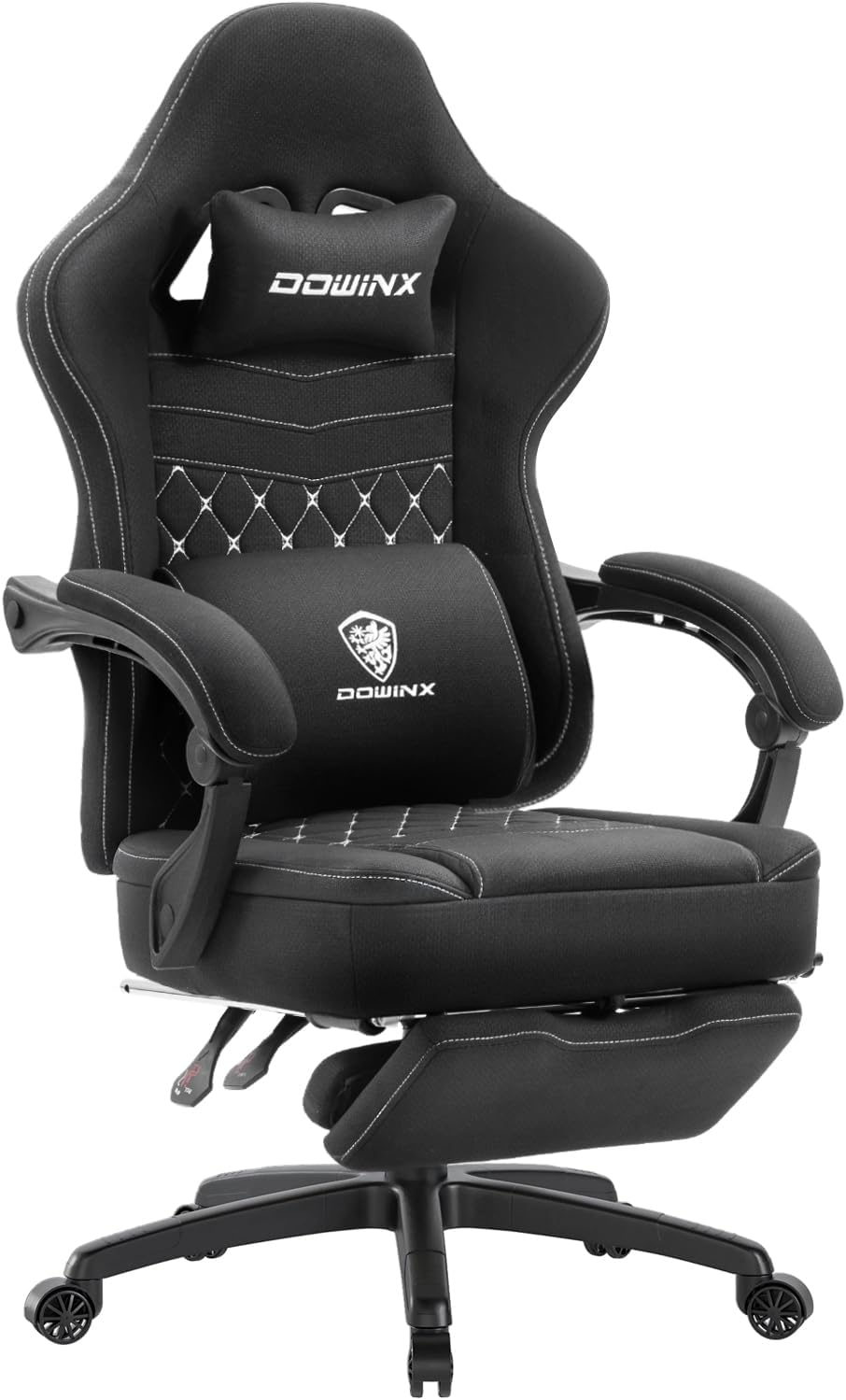 Dowinx Gaming Chair Breathable Fabric Game Chair with Gel Pad and Storage Bag, Comfortable Gamer Chair with Pocket Spring Cushion,Ergonomic Computer Chair with Footrest,Black and White