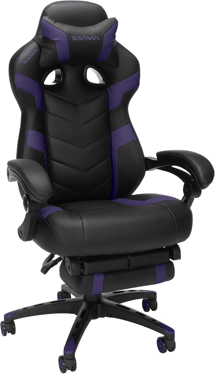 Respawn 110 Pro Ergonomic Gaming Chair with Footrest for Adults - Comfortable Office Gaming Recliner with Lumbar Support and Headrest, Racing Style Video Game Chairs for Computer Gamer - Purple