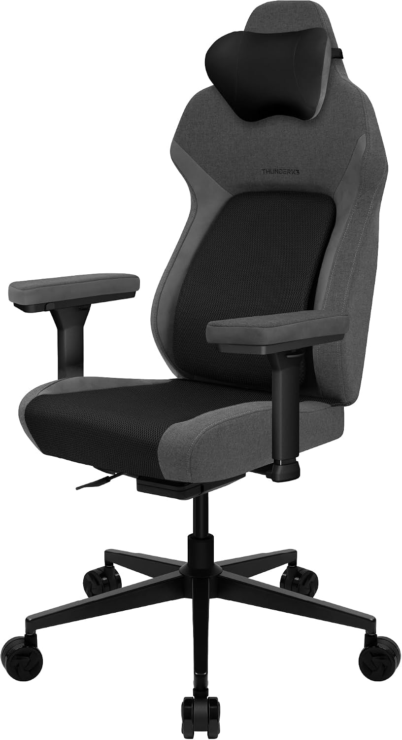 ThunderX3 CORE Smart MESH Gaming Chair Black & Dark Grey – Ergonomic Office Chair, Automatic Lumbar Support, Synchronised Mechanism, 3D Armrests, Fabric Cover, for Users up to 125kg, 155-190cm