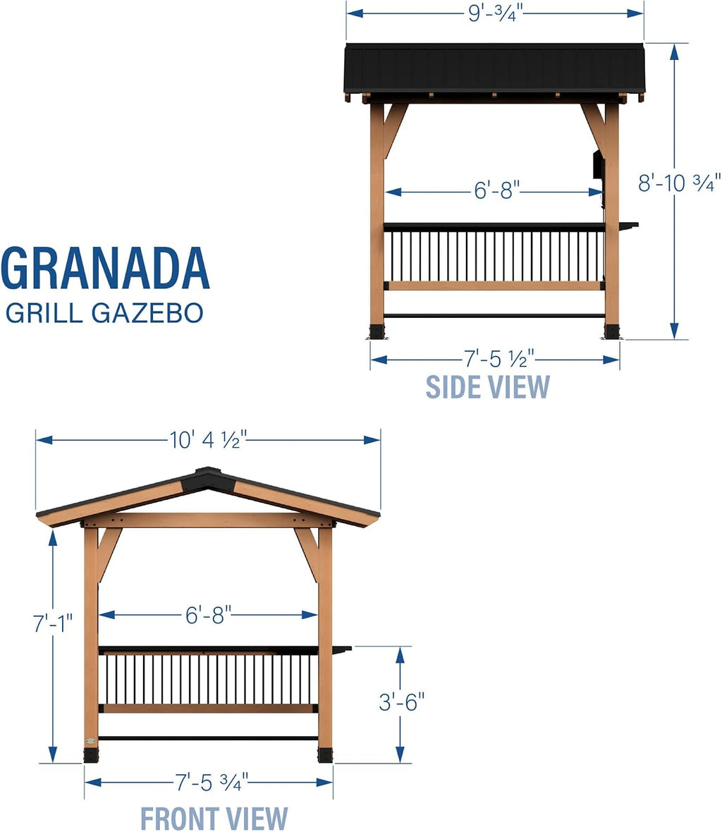 Backyard Discovery Granada 10' x 9' Cedar Wood BBQ Grill Gazebo Pavilion with Hardtop Galvanized Steel Roof, Bar Tops, Powerport, Snow Support, Wind Resistance, Cook Station for Outdoor Patio or Deck