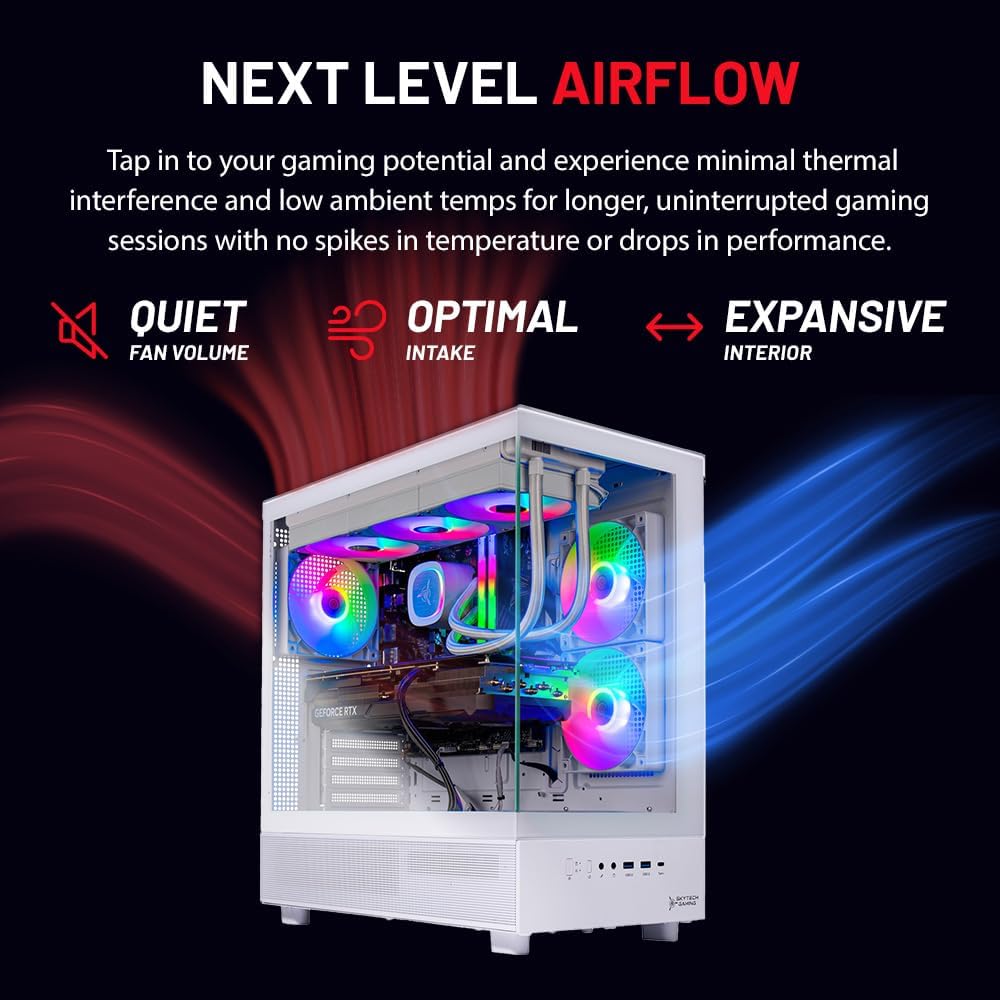 Skytech Gaming Azure 3 Desktop PC, Intel i7 14700F 2.1 GHz (5.3GHz Turbo), NVIDIA RTX 5060 Ti 16GB, 1TB Gen4 NVMe SSD, 32GB DDR5 RAM 6000 RGB, 850W Gold ATX 3 PSU, 360mm ARGB AIO, Wi-Fi, Win 11