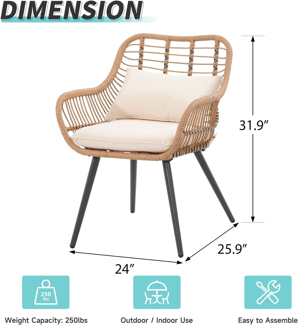 Verano Garden Set of 2 Patio Dining Chairs, Outdoor Wicker Seating Set with Soft Cushion for Indoor & Outdoor Use, Modern Wicker Dining Chairs for Backyard