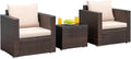 COSTWAY 3-Piece Patio Furniture Set, Outdoor Wicker Rattan Sofa with Cushions and Coffee Table with Tempered Glass, Modern Conversation Chair Set for Poolside Backyard Balcony Lawn (Beige)
