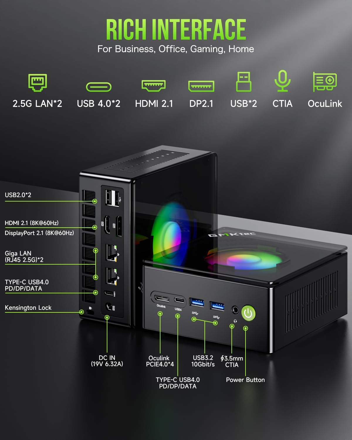 GMKtec K11 Gaming Mini PC, AMD Ryzen 9 8945HS(8C/16T, Up to 5.2GHz), 32GB DDR5 RAM 1TB Mini Desktop Computer, HDMI/Oculink/DisplayPort/USB4*2 HDMI 2.0