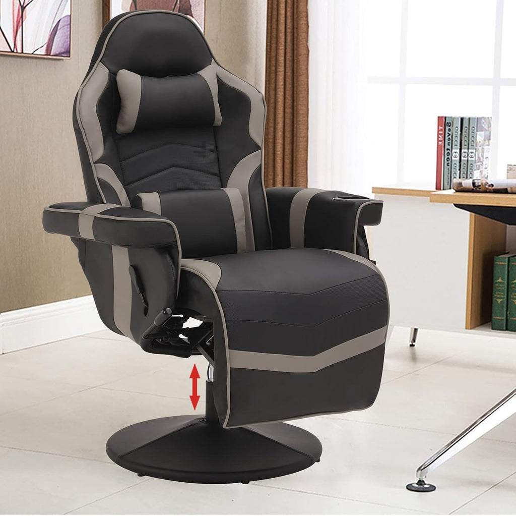 LVUYOYO Reclining Gaming Chair, Gaming Chair with Footrest and Massage, High Back PU Leather Gaming Recliner w/Adjustable Height, Swivel Game Chair with Lumbar Support, Cup Holder, Headrest