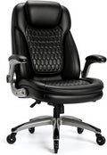 COLAMY Executive Office Chair, Bonded Leather Desk Chair with Flip-Up Arms, Lumbar Support, Ergonomic Tilt & Tension Control for Home Office