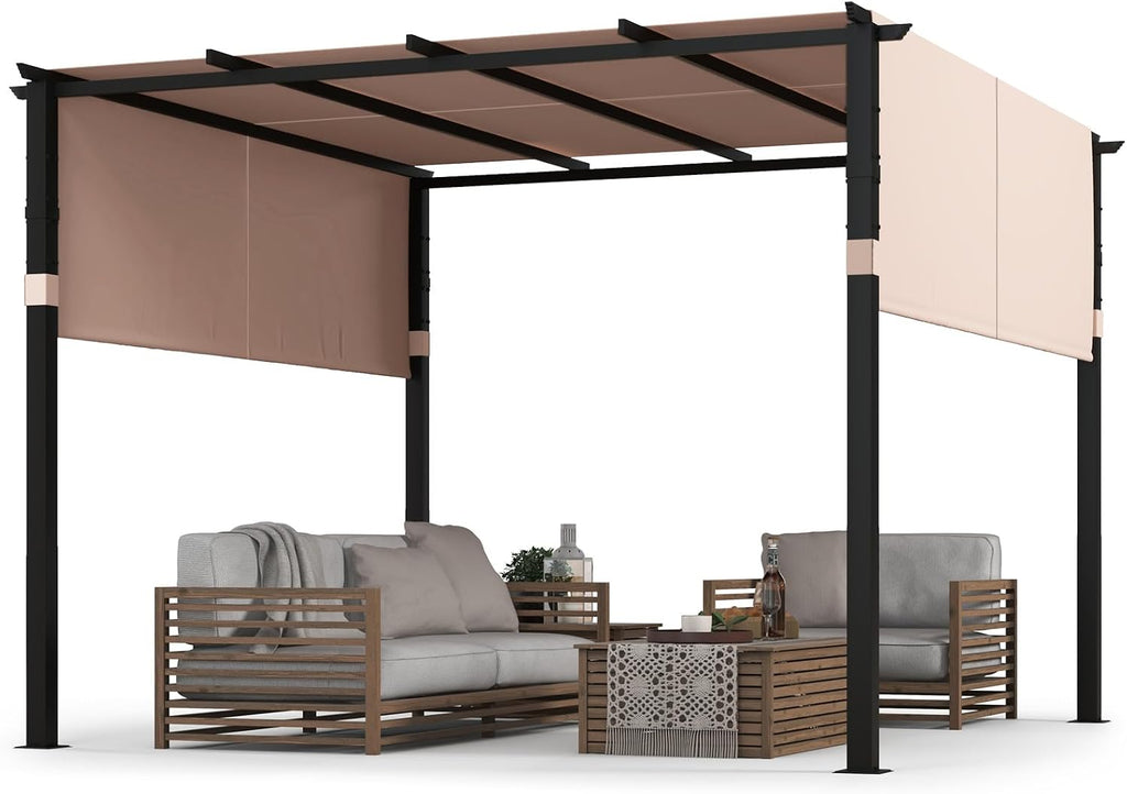 Tangkula 10x10 Ft Pergola With 2-Piece Retractable Sun Shade Canopy, Extra Large Patio Shelter Pavilion for Deck, Porch, Garden, Yard (Beige)