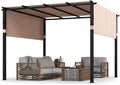 Tangkula 10x10 Ft Pergola With 2-Piece Retractable Sun Shade Canopy, Extra Large Patio Shelter Pavilion for Deck, Porch, Garden, Yard (Beige)