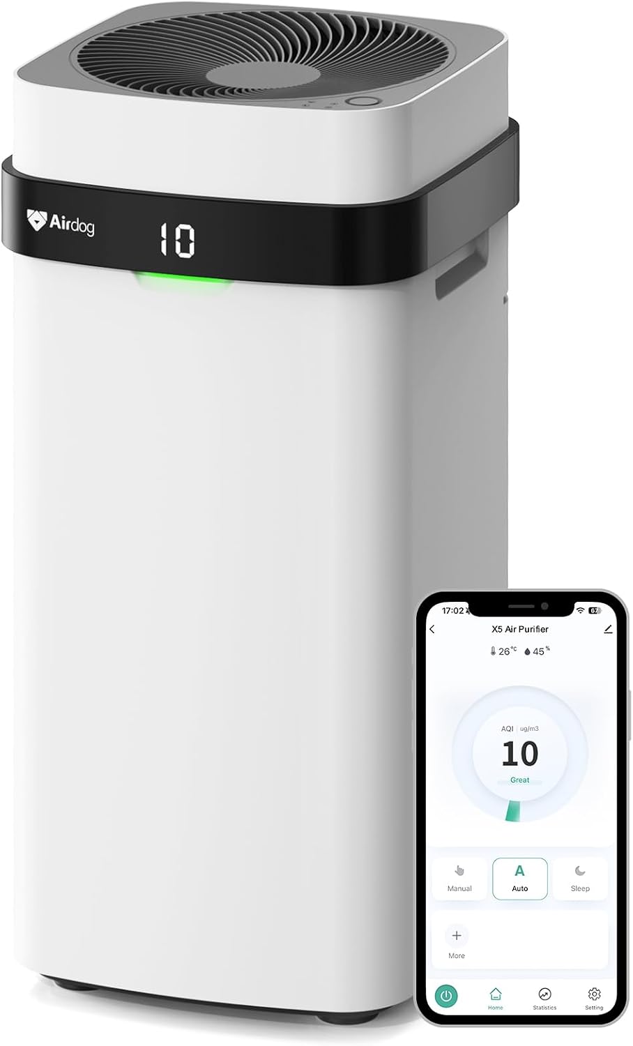 Airdog X5 Air Purifiers for Large Room, Patented TPA Tech Cover Up to 1614 Ft²,Washable and Reusable Filters,Whisper Quiet Smart Air Cleaner for Home, Pets, Allergies, Virus, Dust, Mold, Smoke
