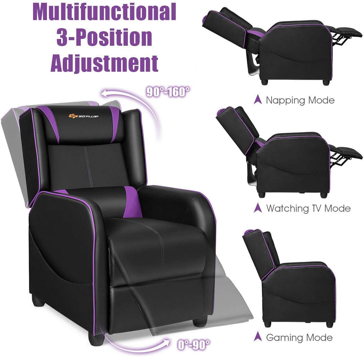Goplus Massage Gaming Recliner Chair, Racing Style PU Leather Single Recliner Sofa with Footrest, Adjustable Modern Living Room Recliners, Ergonomic Home Theater Recliner Seat