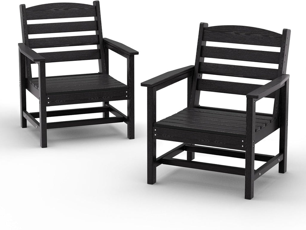 TenKa HDPE Patio Outdoor Furniture Set，Dining Table and Chairs,Outdoor Table with Umbrella Hole, Outdoor Dining Set for Garden, Backyard, Lawn, and Poolside (Black, 2 Chairs)
