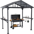 Gotland 8' x 5' Grill Gazebo, Outdoor Metal BBQ Gazebo with Triangular Structure Roof & Drainage Holes, Grill Canopy with 2 Side Shelves, for Deck Lawn Backyard