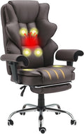 HOMREST 6-Point Massage Executive Chair,Heat Office Chair,Ergonomic Home Office Desk Chairs with Retractable Footrest and Reclining Function,Leather Computer Chair with Adjustable Armrest(‌Brown)