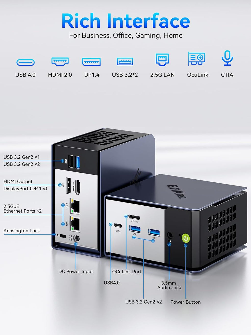 GMKtec K16 Mini PC Gaming Desktop Computer AMD Ryzen 7 7735HS (Turbo 4.75Ghz) 32GB 6400MT/s 1TB NVMe SSD, Dual NIC LAN 2.5GbE, Oculink, USB4, HDMI, USB-C