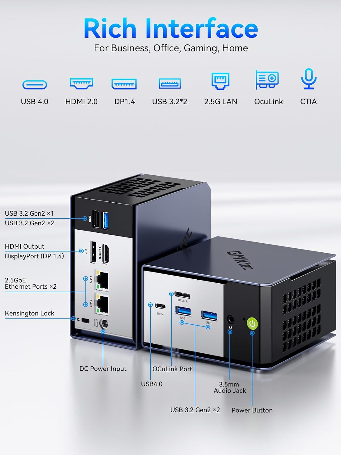 GMKtec K16 Mini PC Gaming Desktop Computer AMD Ryzen 7 7735HS (Turbo 4.75Ghz) 32GB 6400MT/s 1TB NVMe SSD, Dual NIC LAN 2.5GbE, Oculink, USB4, HDMI, USB-C