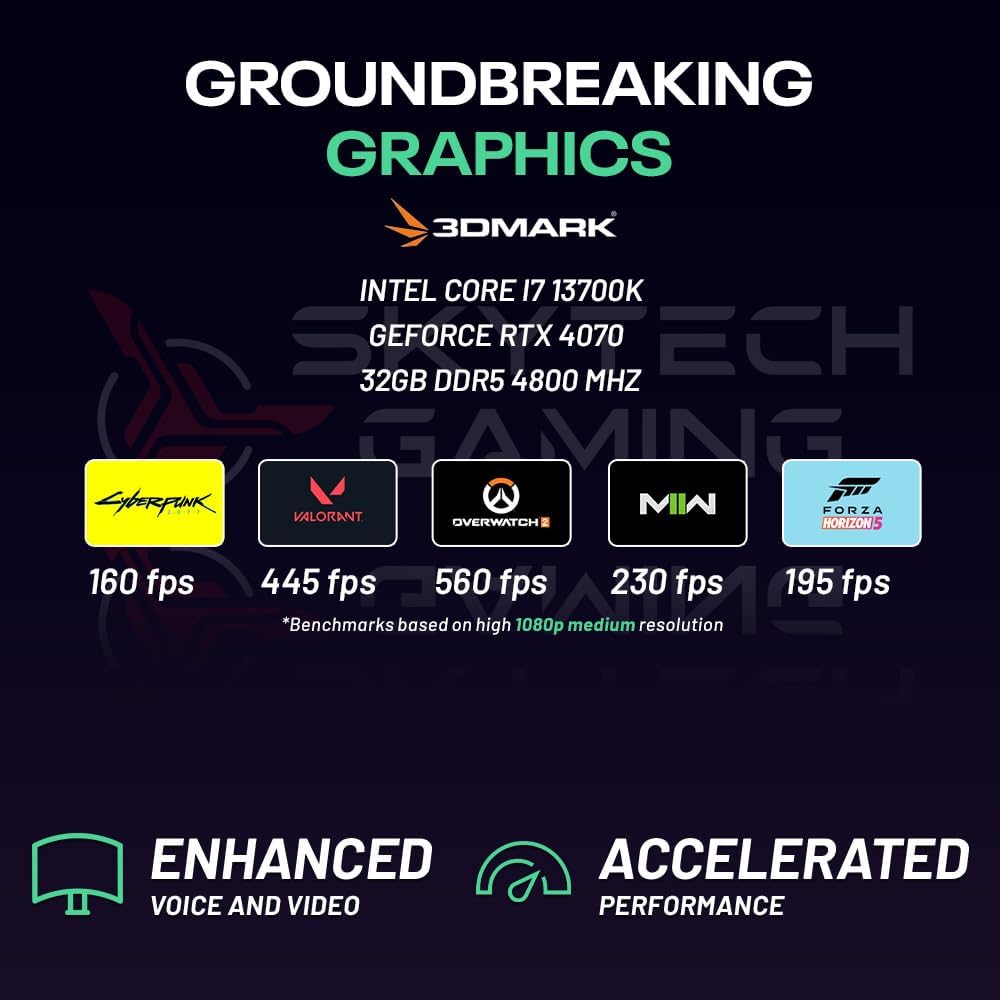 Skytech Gaming Chronos Gaming PC Desktop – Intel Core i7 13700K 3.4 GHz, NVIDIA RTX 4070, 1TB NVME SSD, 32GB DDR5 RAM RGB, 750W Gold PSU, 360mm AIO, 11AC Wi-Fi, Windows 11 Home 64-bit,Black