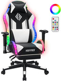 HOFFREE RGB LED Gaming Chair for Kids Reclining Gaming Chairs for Teens 8-15 Computer Chair with RGB Lights Kids PC Game Chair with Footrest and Lumbar Support Video Game Chairs White and Black