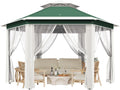 13x13ft Pop Up Gazebo, Outdoor Gazebo with 6 Pieces of Mesh Cloth, Zipper Door & Double Roof, Adjustable Tent Pavilion, UV-Resistant Outdoor Party Tent for Patio, Backyard, Garden (Green with Beige)