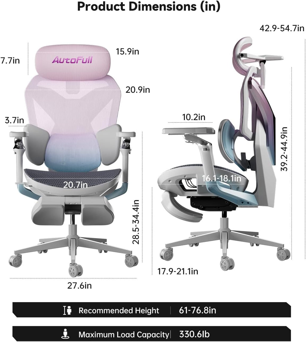 Autofull G7 Gaming Chair - 3-Zone Lumbar, 22-Point Adjustment, Breathable Mesh, Custom Backplate, 720° Armrests, BIFMA Certified Ergonomic, 140° Recline, IGR Certified, Niko Endorsed - Gift for Gamers