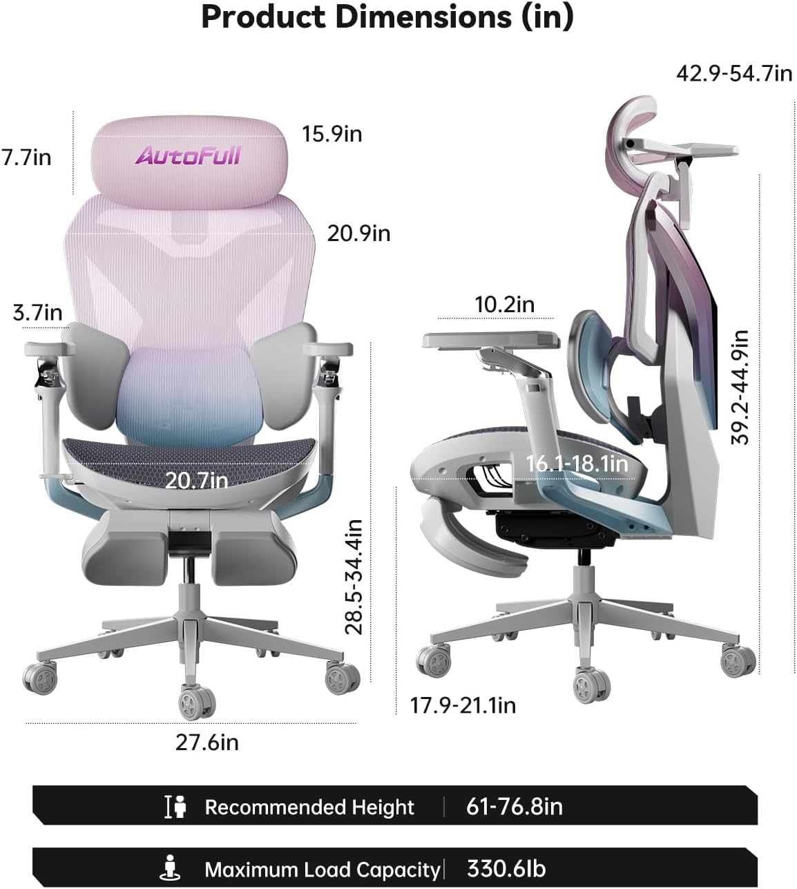 Autofull G7 Gaming Chair - 3-Zone Lumbar, 22-Point Adjustment, Breathable Mesh, Custom Backplate, 720° Armrests, BIFMA Certified Ergonomic, 140° Recline, IGR Certified, Niko Endorsed - Gift for Gamers