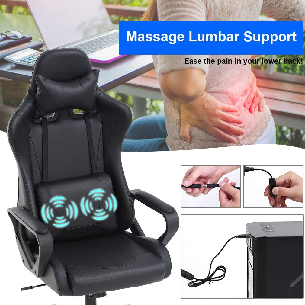 BestOffice Gaming Chair Office Chair Desk Chair Swivel Rolling High Back PU Leather Executive PC Adjustable Massage Racing Computer Chair with Lumbar Support Headrest Armrest Task Chair(Black)