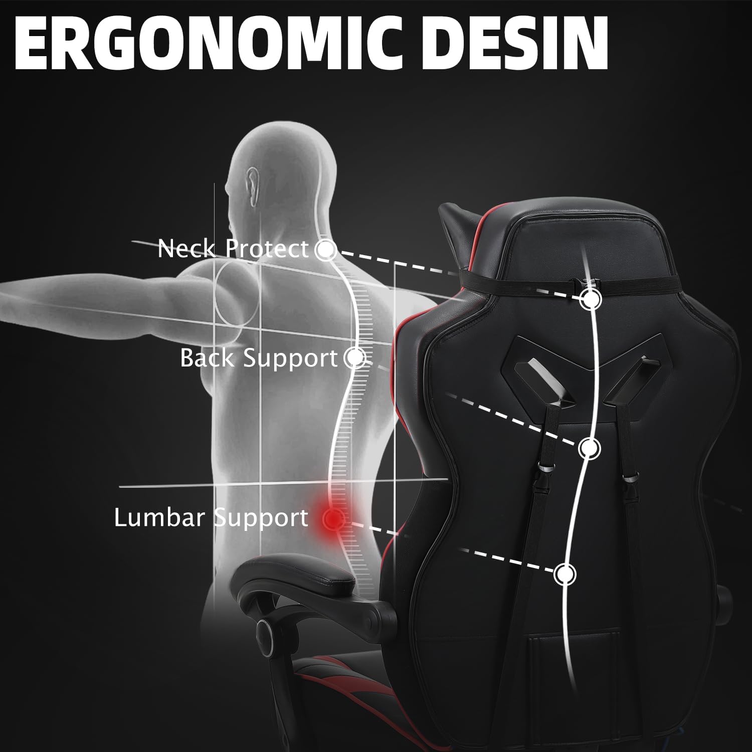 Vonesse Gaming Chair, Big and Tall Gaming Chair with Footrest and Massage, Gaming Chairs for Adults with Lumbar Support, Ergonomic High Back Computer Chair with Pocket Spring Cushion (Red/Black)