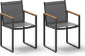 Outdoor Dining Chairs Set of 2, Aluminum Patio Dining Chiars with Textilene Mesh, 2 Piece Outdoor Chiars for Garden, Backyard, Deck (Gray-Teak)