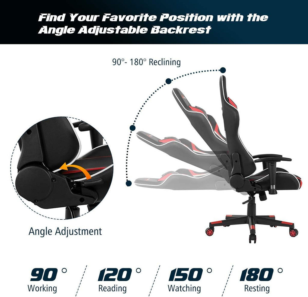 Goplus Gaming Massage Office Chair, High Back PU Leather Adjustable Arms Headrest Ergonomic Reclining Racing Chair, Rolling Swivel Executive Computer Chair