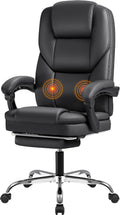 Furmax Massage Office Chair with Foot Rest Executive Big and Tall Office Chair Ergonomic Home Office Desk Chairs, Reclining High Back Leather Chair with Lumbar Support, 400LBS (Black)