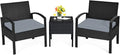 Tangkula 3 Piece Patio Conversation Set, Outdoor Rattan Sofa Set with Seat Cushions & Coffee Table, Patio Wicker Furniture Set for Garden Balcony Backyard Poolside (Grey)