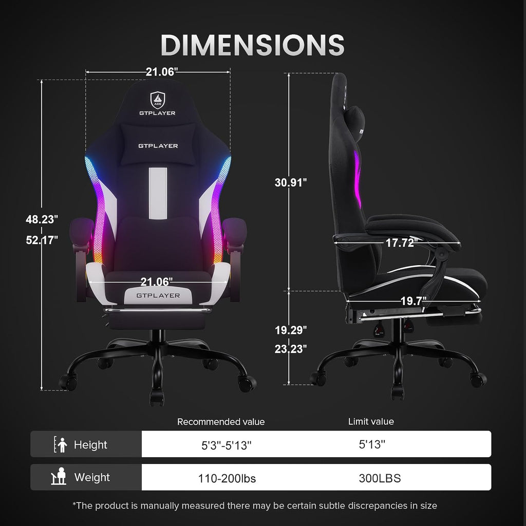 GTPLAYER RGB Gaming Chair with Footrest, LED Lights, Ergonomic Computer Chair with Linkage Armrest, Breathable Fabric for Home Office Desk - Video Game Chairs for Adults, Warm Red