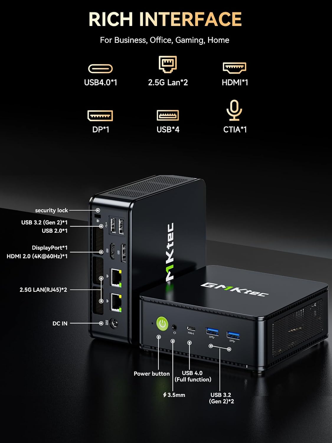 GMKtec Gaming Mini PC Ryzen 7640HS (Beats 6800H/6800U) 16GB DDR5 512GB NVMe SSD Dual NIC LAN 2.5GbE /WiFi 6E BT5.2 /USB4 Desktop Computers Office Home M6 Ultra