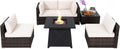 Tangkula 6-Piece Patio Furniture Set with 30' Propane Fire Pit Table, Outdoor PE Wicker Conversation Set with Cushions and Tempered Glass Coffee Table, Gas Fire Pit Table with 50,000 BTU (Off White)