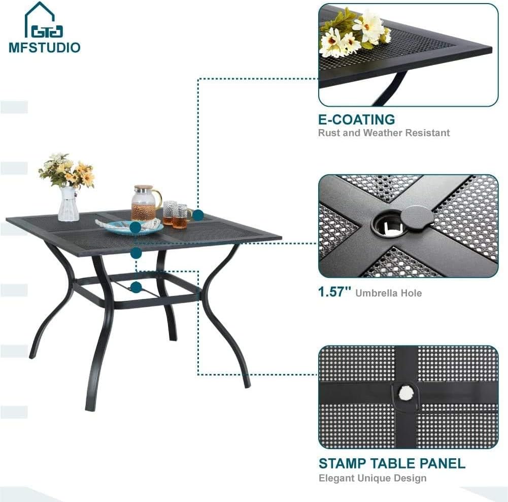 MFSTUDIO Outdoor Patio Dining Set for 4, Patio Table and Chairs Set for Deck/Backyard/Poolside/Garden, 5 Piece Patio Furniture Set with Umbrella Hole