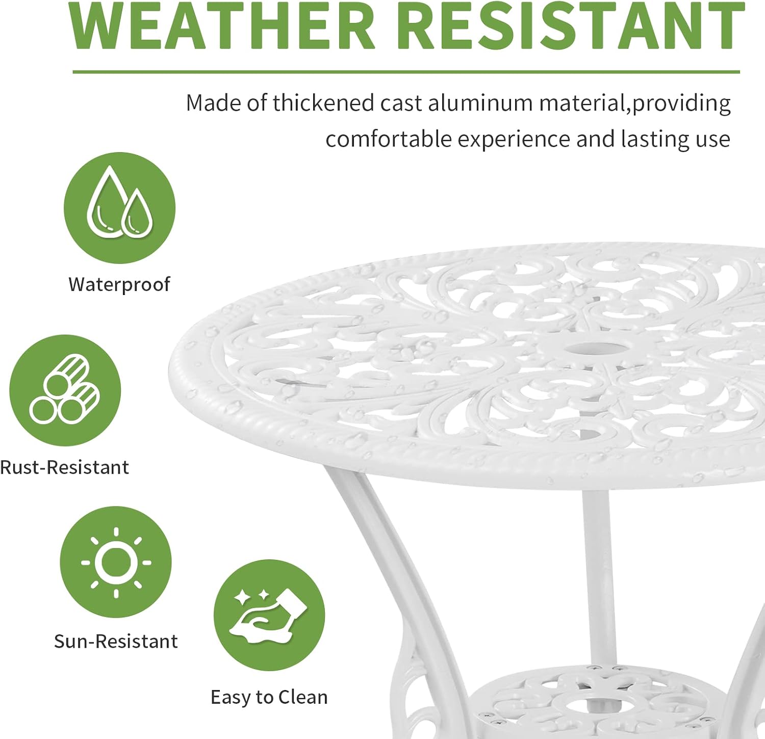 Patio Bistro Sets 3 Piece,Cast Aluminum Bistro Table and Chairs Set of 2 with 1.97' Umbrella Hole,All Weather Bistro Table Set Outdoor Patio Furniture for Garden,Yard(Butterfly White)