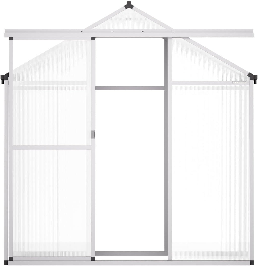 VEVOR Polycarbonate Greenhouse, 6 x 4 Ft, Outdoor Greenhouse with Adjustable Vent Windows, Pavilion Styled Green House with Sliding Door, Aluminum Large Walk-in Greenhouses Kit for Garden Backyard