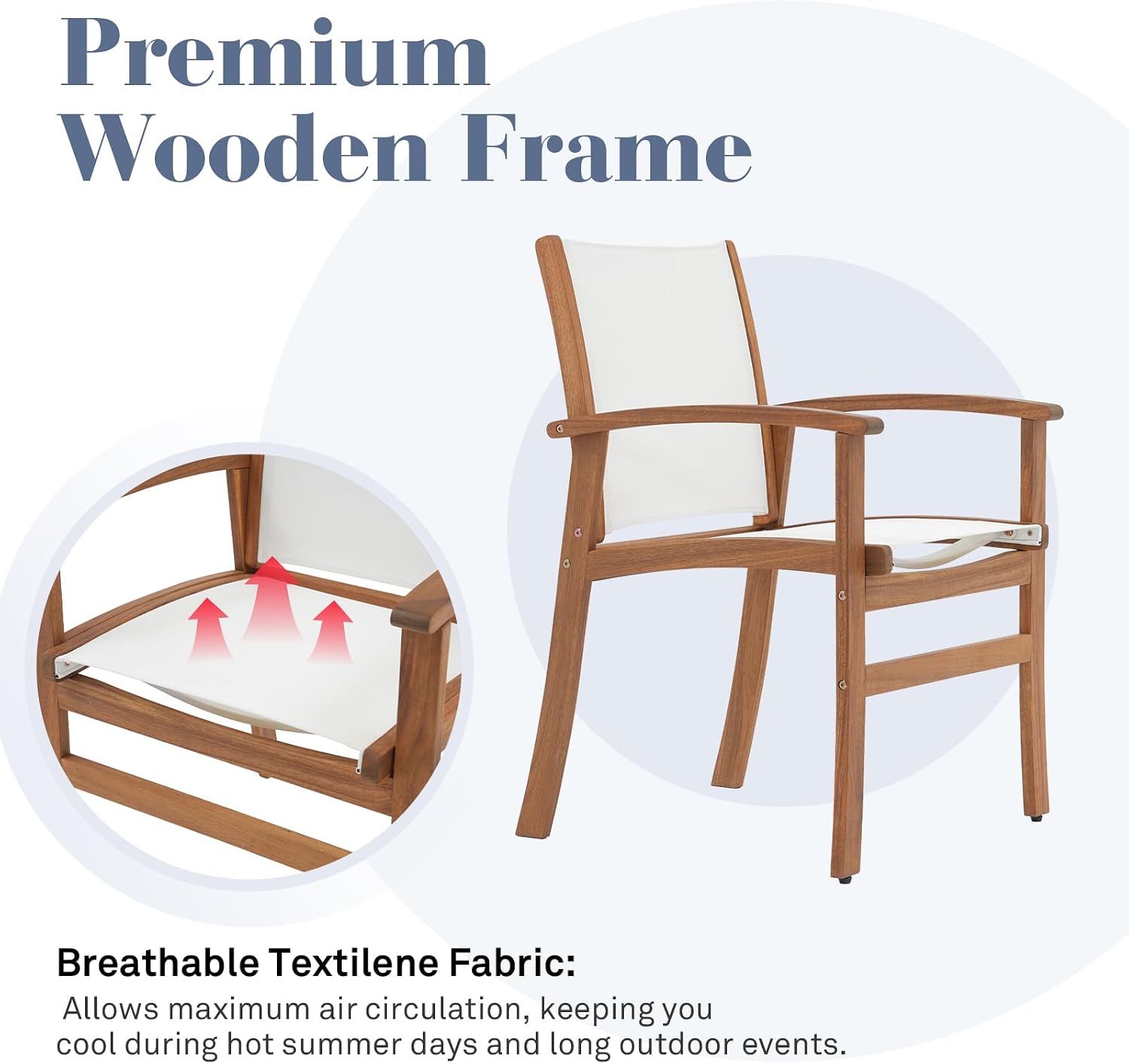 OC Orange-Casual Patio Furniture Set, Acacia Wood Patio Dining Set for 6-8, Outdoor Expandable Table and Chairs Set with Umbrella Hole and Breathable Textilene Fabric for Garden (White, 7 Pieces)
