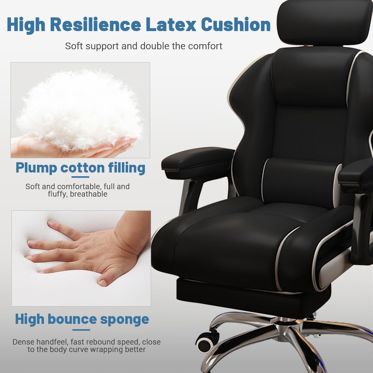 Executive Computer Chair Home Office Desk Chair,Adjustable Angle, Ergonomic Adjustable Height PU Leather Chairs with Cushions Armrest for Long Time Seating-High Office Chair with Footrest