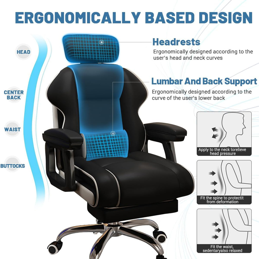 Executive Computer Chair Home Office Desk Chair,Adjustable Angle, Ergonomic Adjustable Height PU Leather Chairs with Cushions Armrest for Long Time Seating-High Office Chair with Footrest