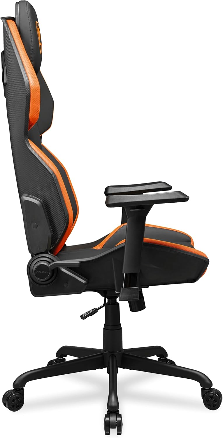Cougar Hotrod Ergonomic and Comfortable Gaming Chair with Head and Lumbar Support, Steel Frame and Base, Reclining Backrest, Tilt Mechanism, Premium Hyper-Dura Leatherette, 3D Armrest, BK/Orange