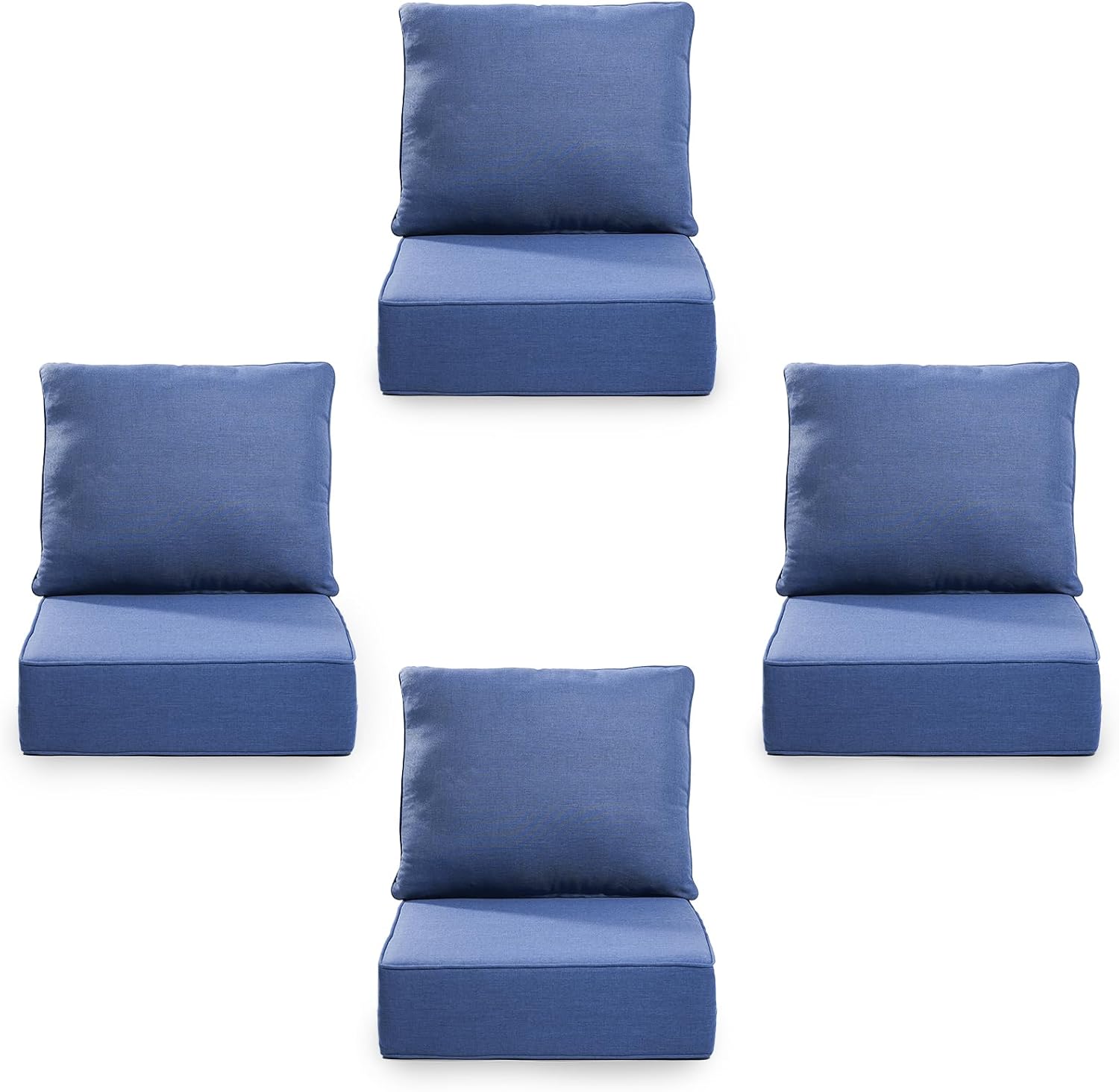 6' Thick Outdoor Cushion, 24*24*6' Patio Furniture Cushions with Waterproof Patio Furniture Cushions with Removable Cover, 28D High Density Patio Cushion for Outdoor Furniture, Blue-4pcs