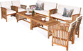 Tangkula Outdoor 8 Pcs Acacia Wood Sofa Set w/Water Resistant Cushions, Padded Patio Seating Chat Set w/Coffee Table for Garden, Backyard, Poolside (2, White)