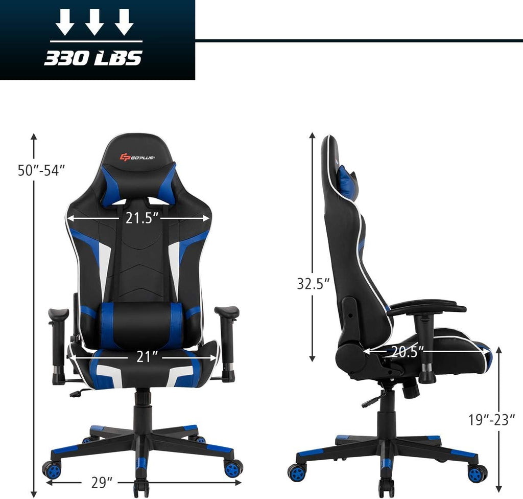 Goplus Gaming Chair - Racing Style, High Back PU Leather, Adjustable Arms & Headrest, Ergonomic Reclining Game Chair with Rolling Swivel Base