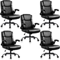 OFIKA Leather Office Desk Chair,Ergonomic Office Chair with Lumbar Support,Computer Chair,Executive Leather Chair with Padded Flip-up Arm,Adjustable Armrests, Black,275LBS,5 Pack