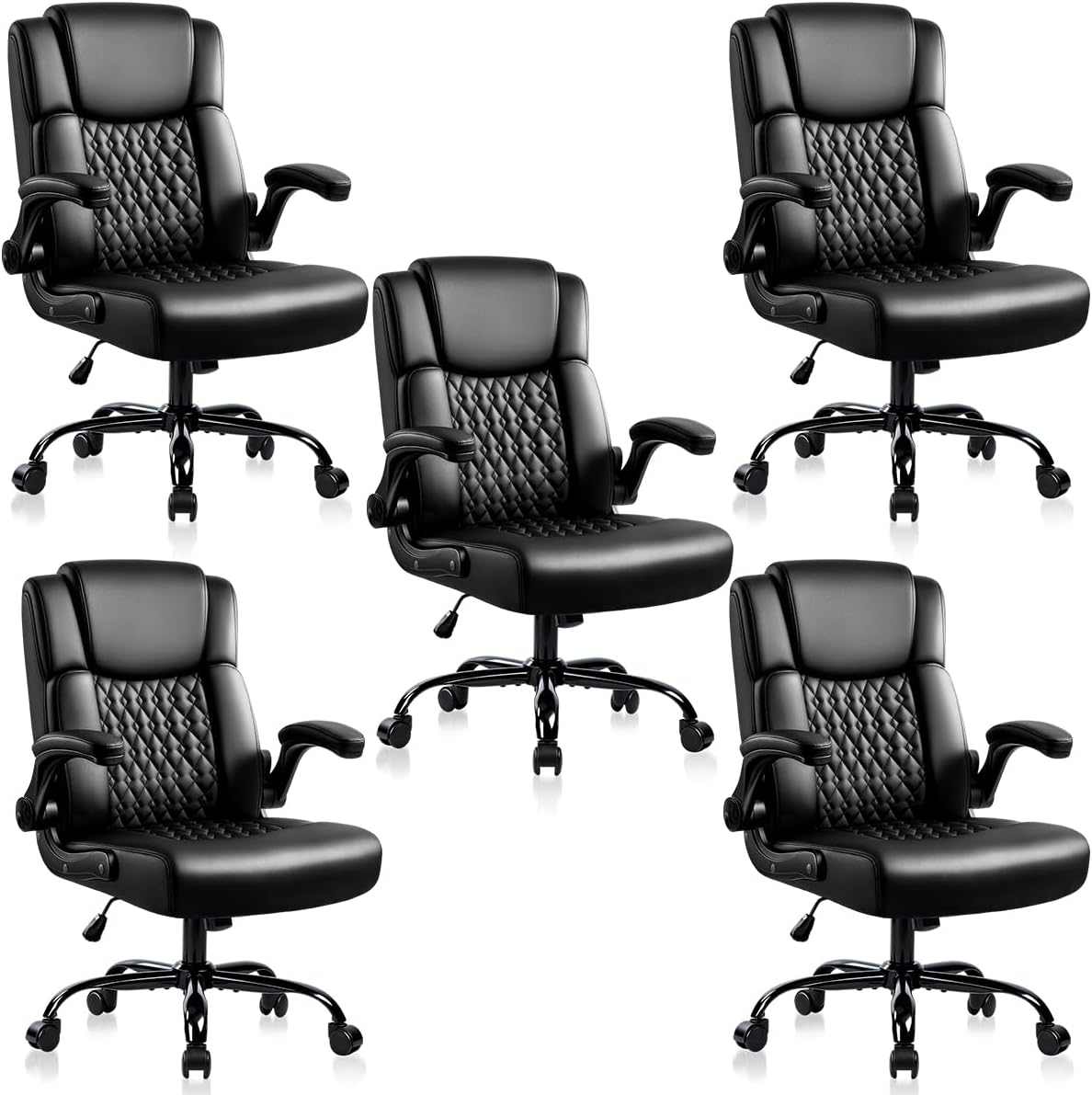 OFIKA Leather Office Desk Chair,Ergonomic Office Chair with Lumbar Support,Computer Chair,Executive Leather Chair with Padded Flip-up Arm,Adjustable Armrests, Black,275LBS,5 Pack