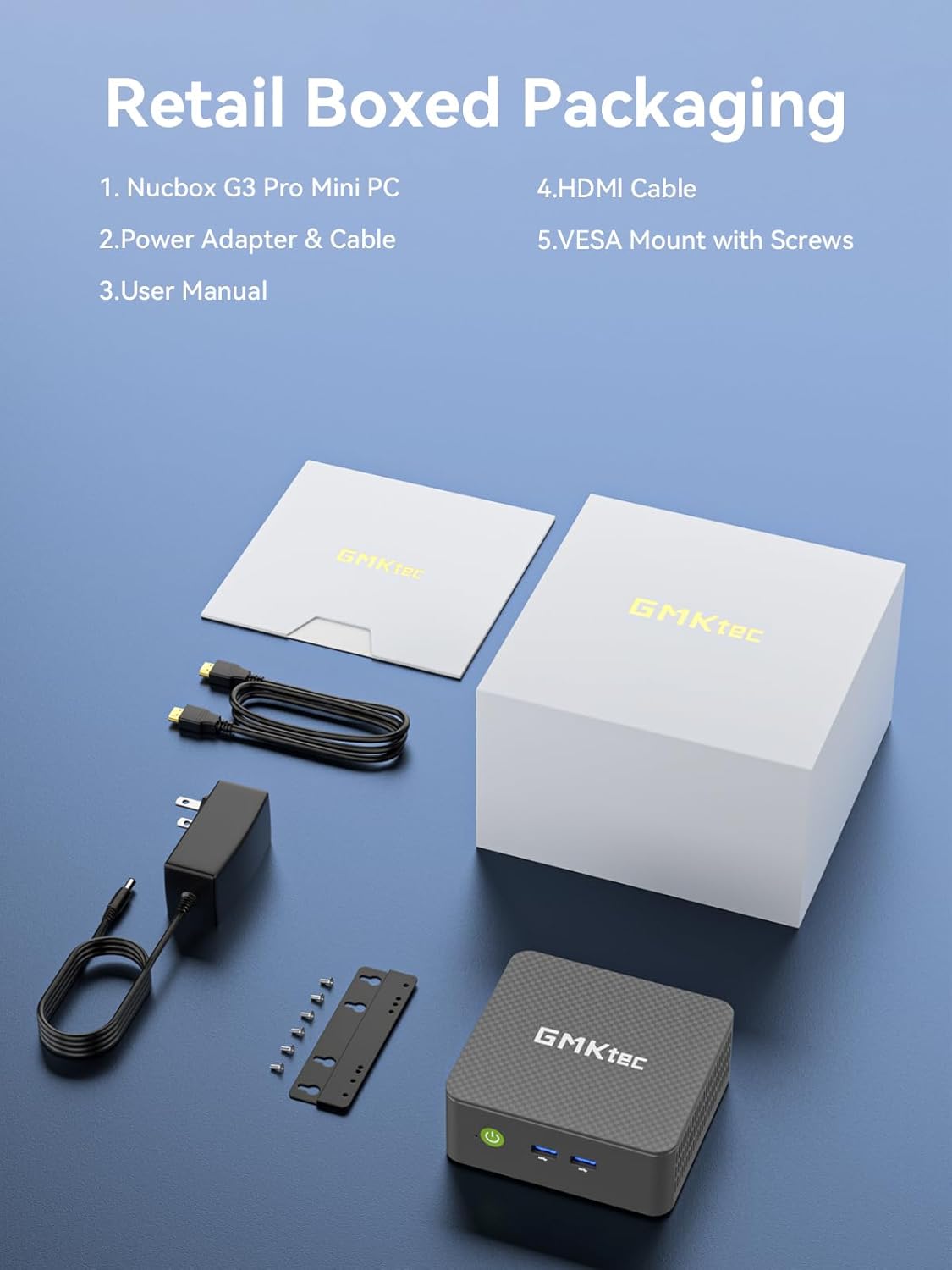 GMKtec Mini PC, G3 PRO Intel Core i3-10110U (Beats 4300U/N150), 16GB DDR4 RAM (Dual Channel) 512GB Storage Drive, Desktop Computer 4K Dual HDMI/USB3.2/WiFi 6/BT5.2/2.5GbE for Office, Business