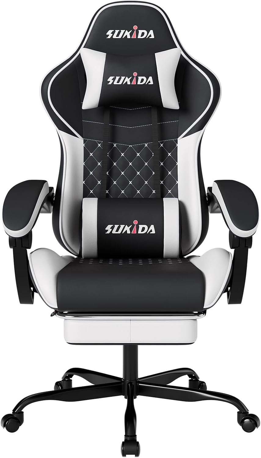 Ergonomic Video Gamer Chairs Gaming Computer Chair Gamer Chairs for Adults Massage Lumbar Support Swivel Height Adjustable Headrest Backrest