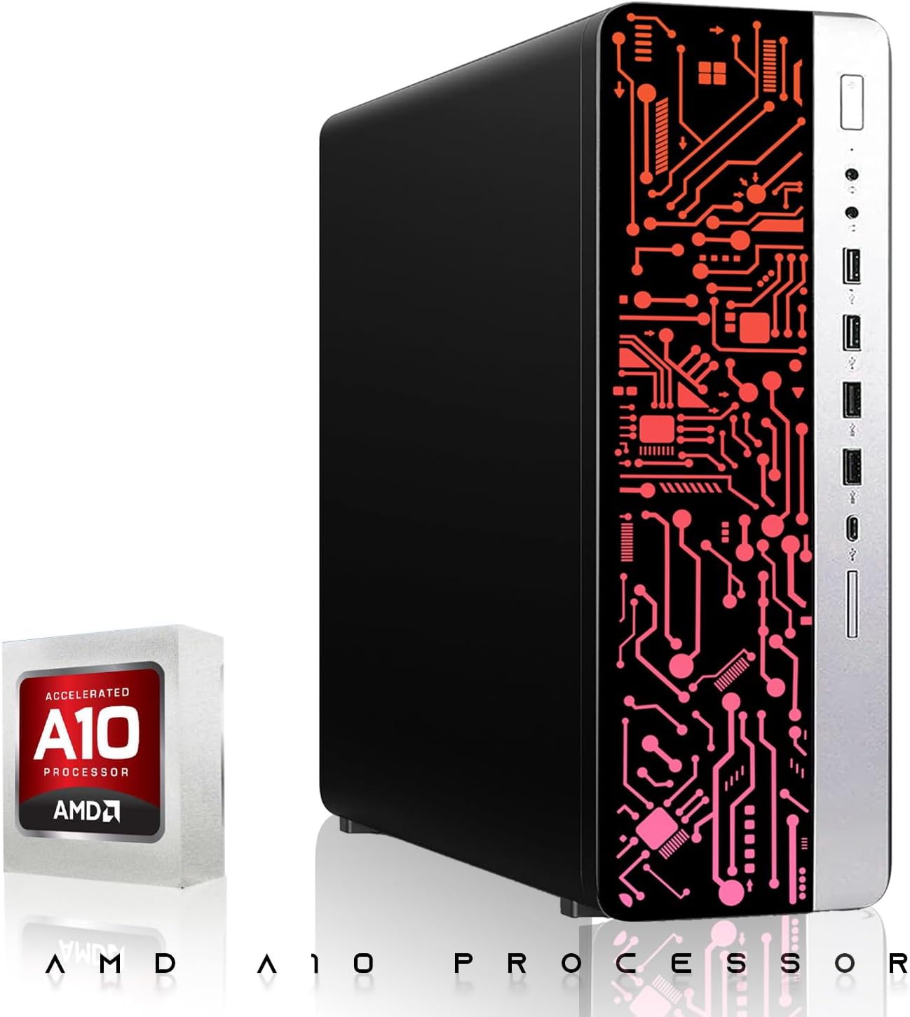 TechMagnet HP G4 Desktop Computer PC, AMD Pro A10-9700 R7,8GB RAM,256GB SSD, 24 Inch Monitor, RGB Speaker, RGB Keyboard with AI-Enabled Copilot Key, Mouse, 2X ARGB Fan WiFi, Windows 11 Pro (Renewed)