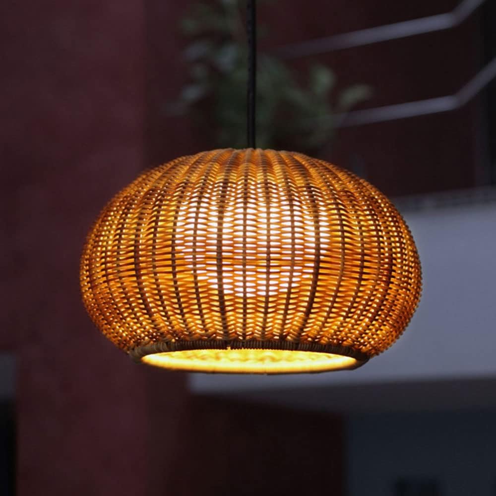 Plastic Rattan Pendant Lamp Shade Wicker Hanging Light Fixture E27 with Adjustable Cord Industrial Vintage Japanese-Style Hanging Lamp Garden Pavilion Farmhouse Restaurant Landscape Light